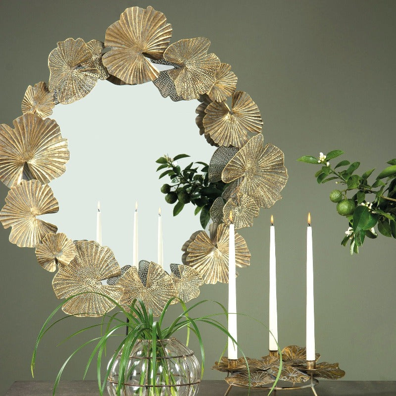 Spegel med löv Antik Guld Ø90 cm - För alla rum